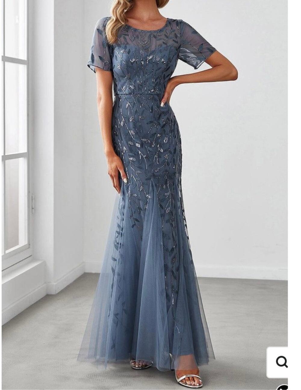 Ever Pretty Floral sequin maxi fishtail tulle formal evening dress size XL NWT